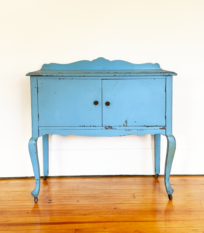 Vintage Dry Sink Commode Cabinet in Distressed Blue - Circa 1920-1940