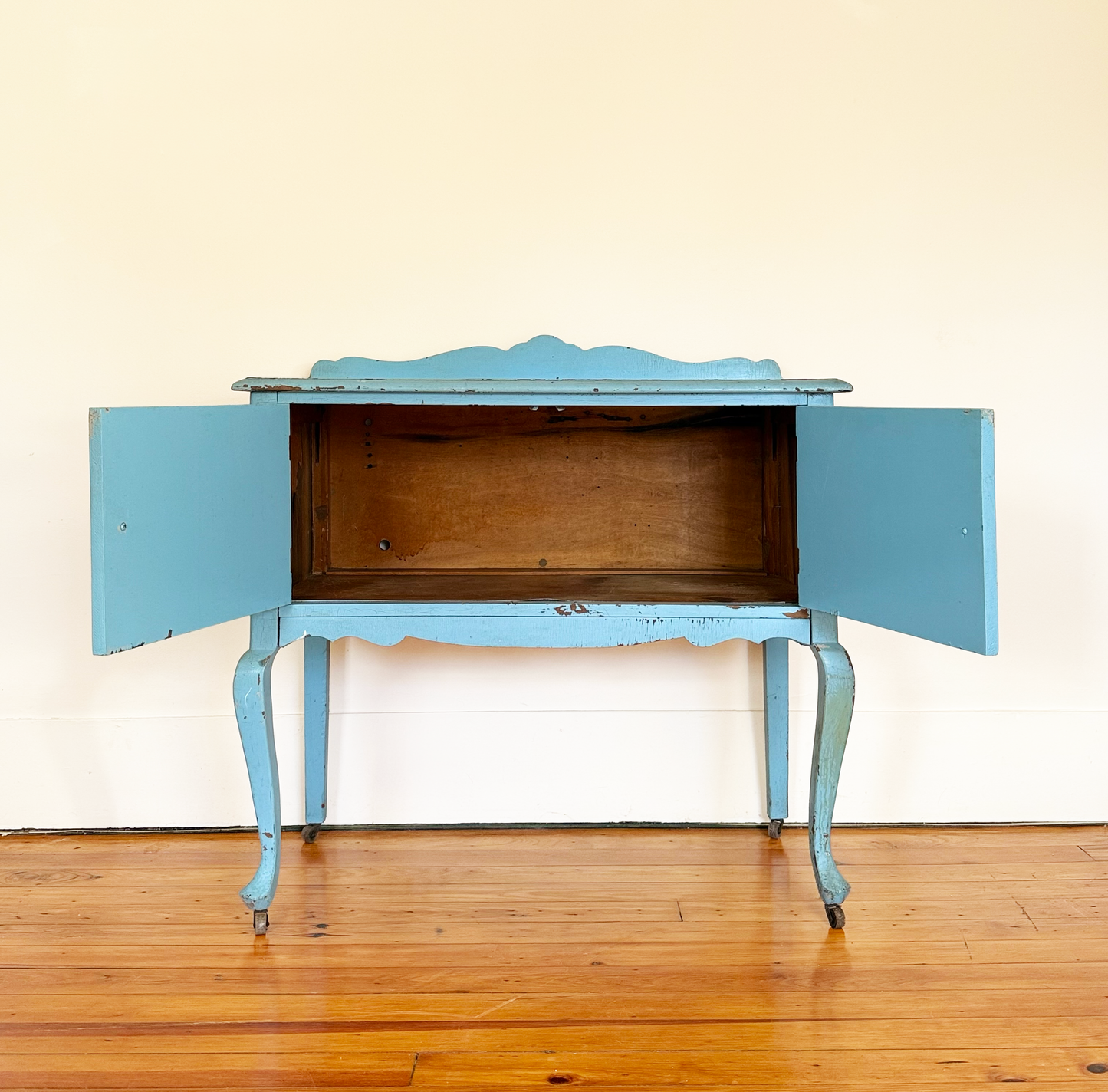 Vintage Dry Sink Commode Cabinet in Distressed Blue - Circa 1920-1940