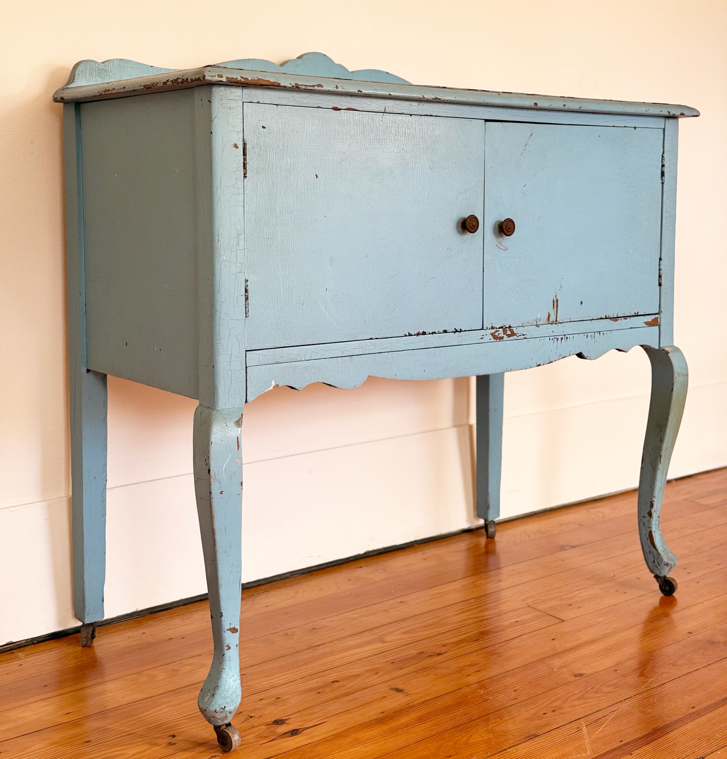 Vintage Dry Sink Commode Cabinet in Distressed Blue - Circa 1920-1940