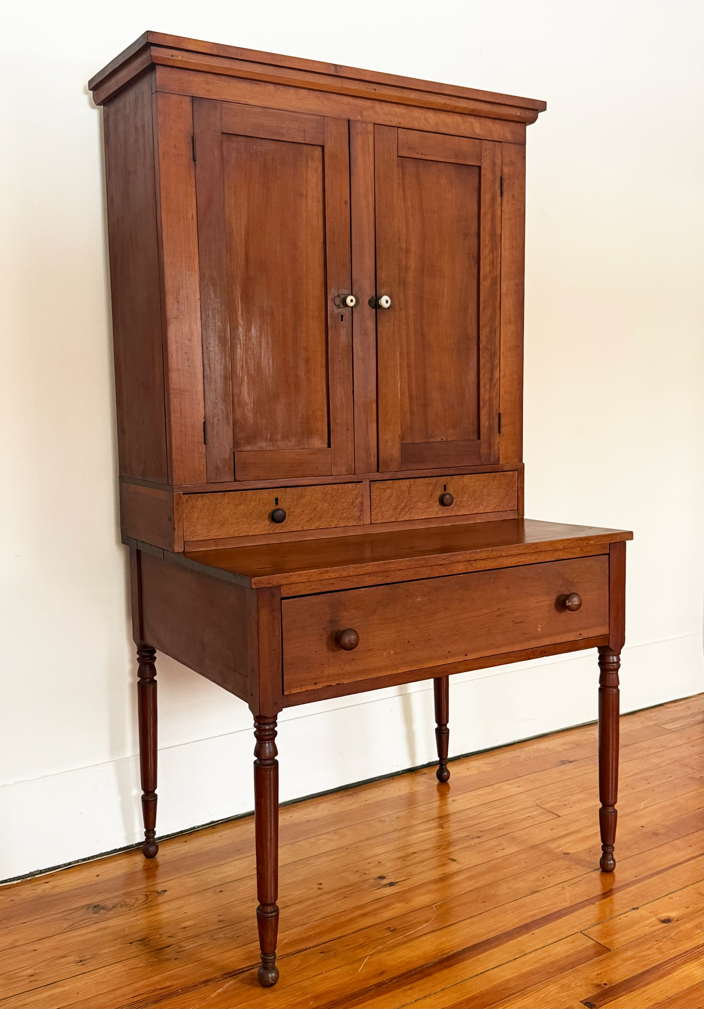 Antique Cherry Wood Secretary Desk with Hutch - Circa 1840-1860