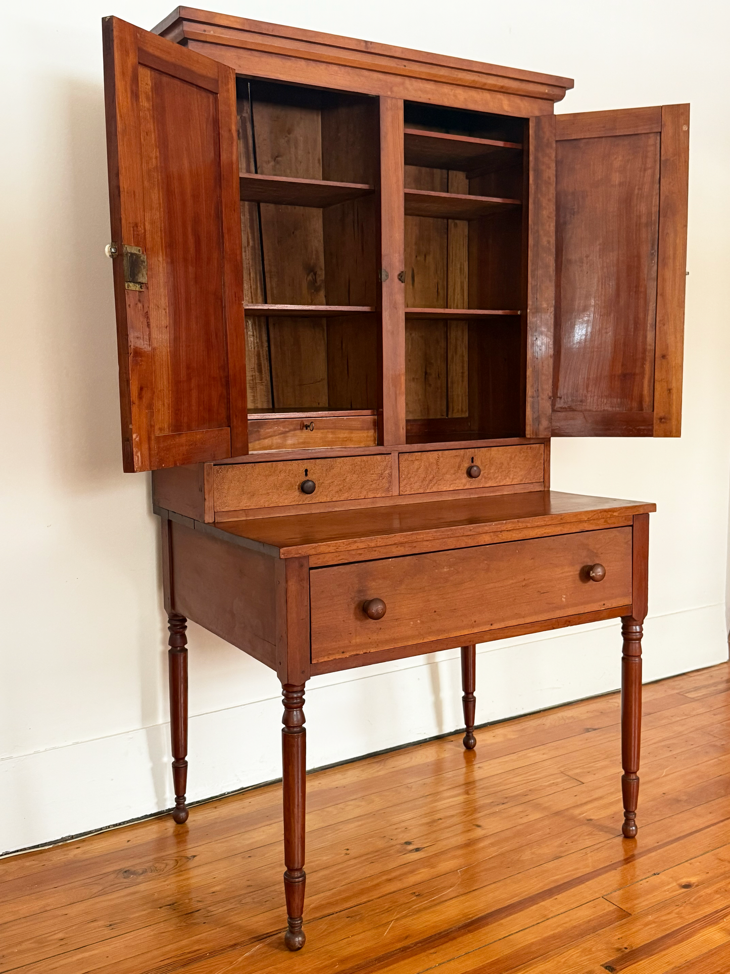Antique Cherry Wood Secretary Desk with Hutch - Circa 1840-1860