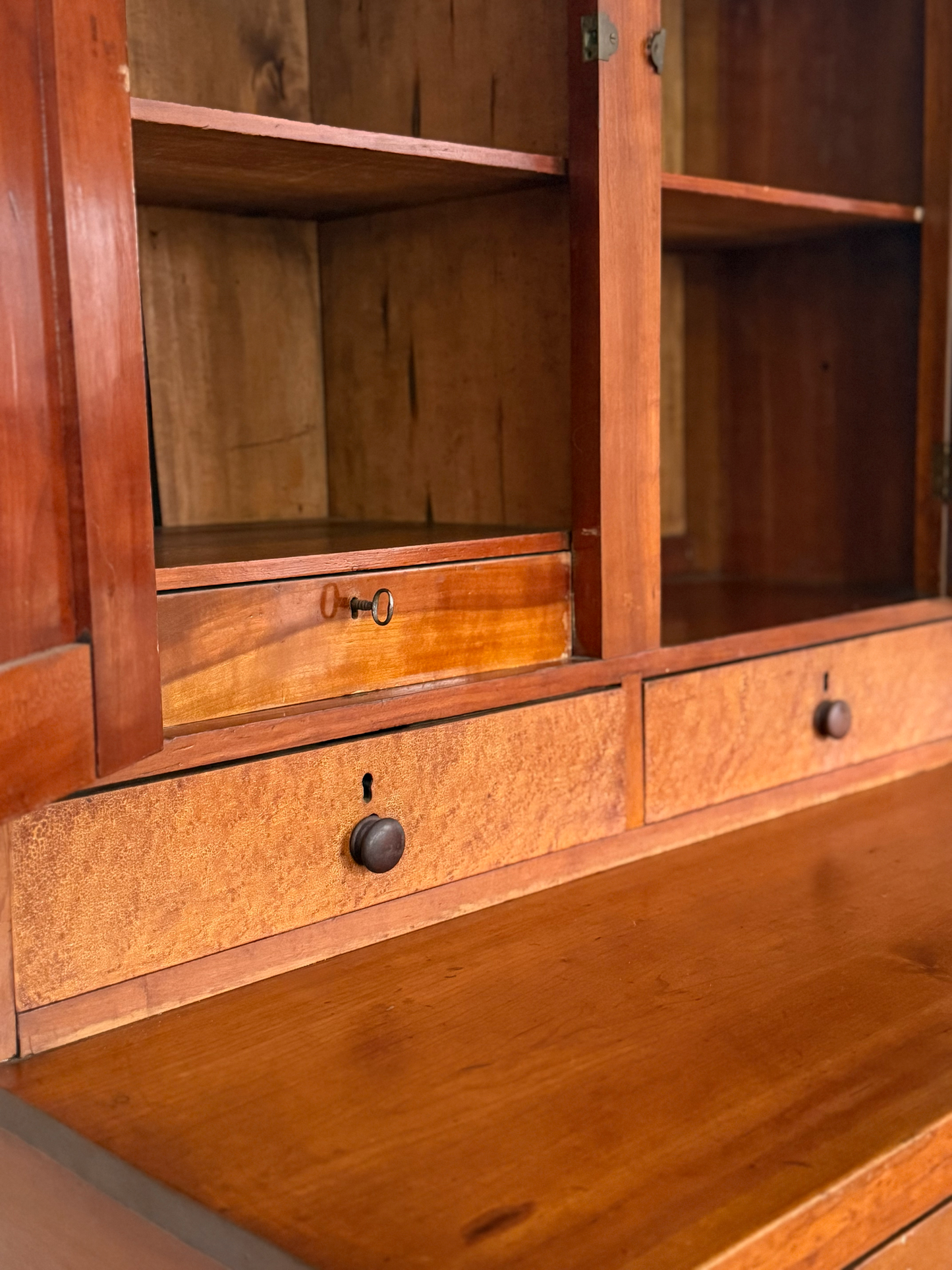 Antique Cherry Wood Secretary Desk with Hutch - Circa 1840-1860