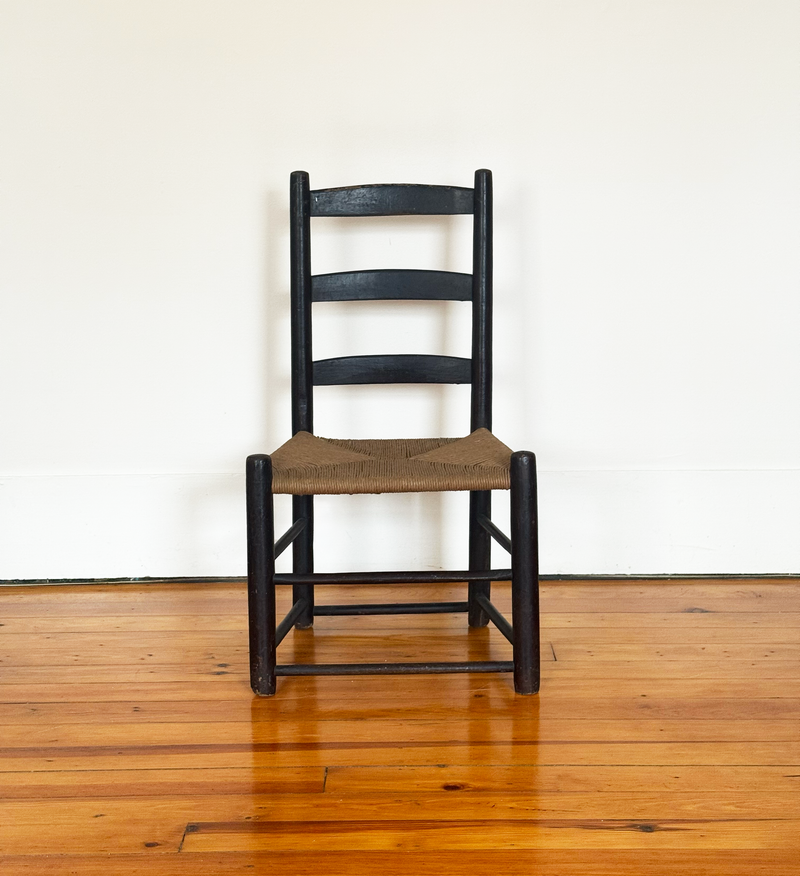 Fireside Ladder-Back Chair with Woven Rush Seat - Late 19th Century