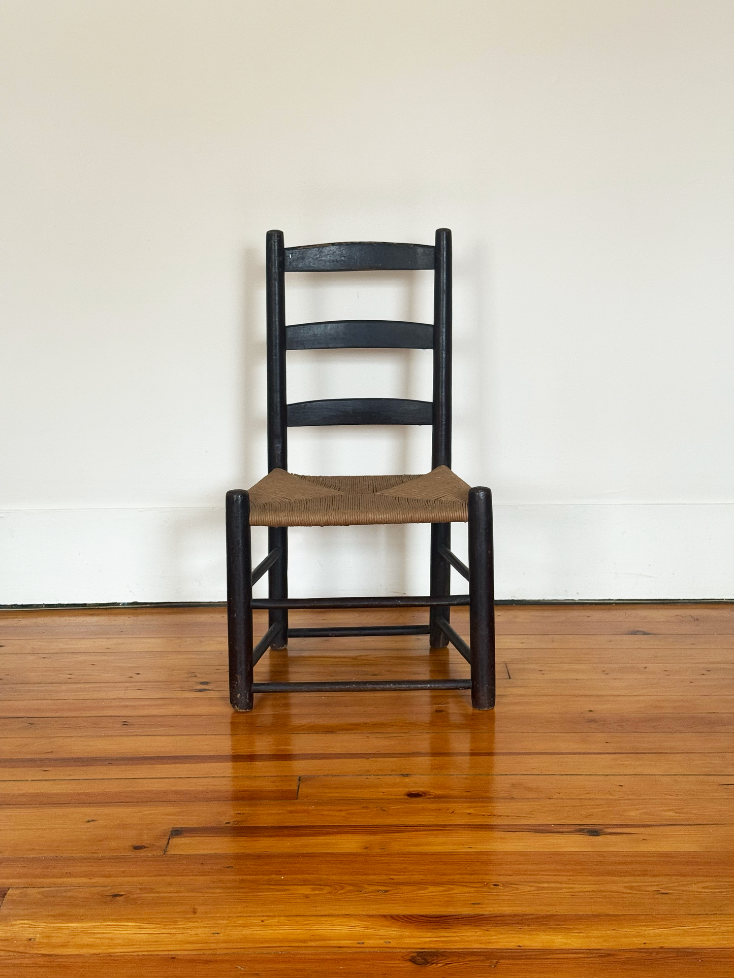 Fireside Ladder-Back Chair with Woven Rush Seat - Late 19th Century