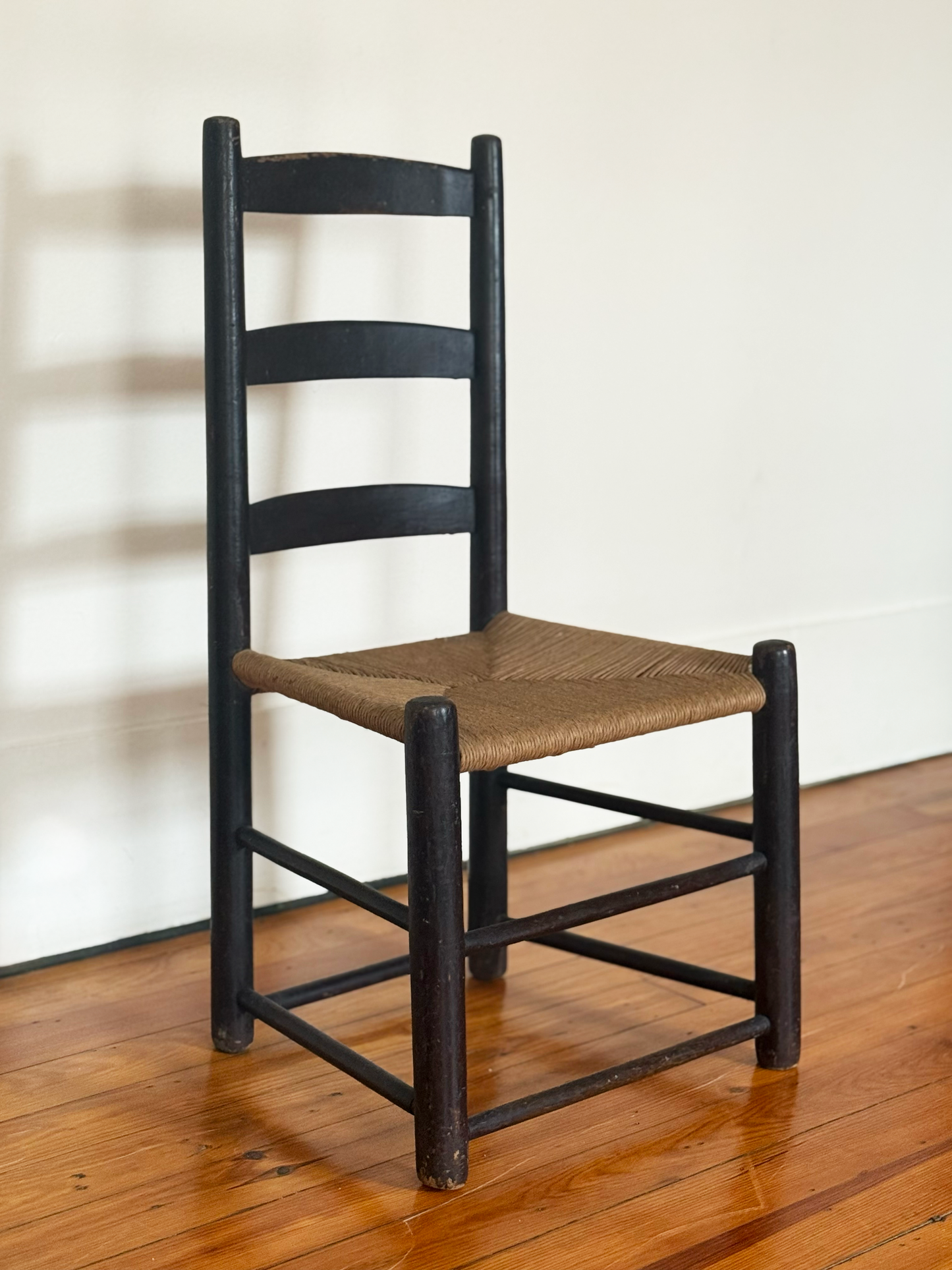 Fireside Ladder-Back Chair with Woven Rush Seat - Late 19th Century