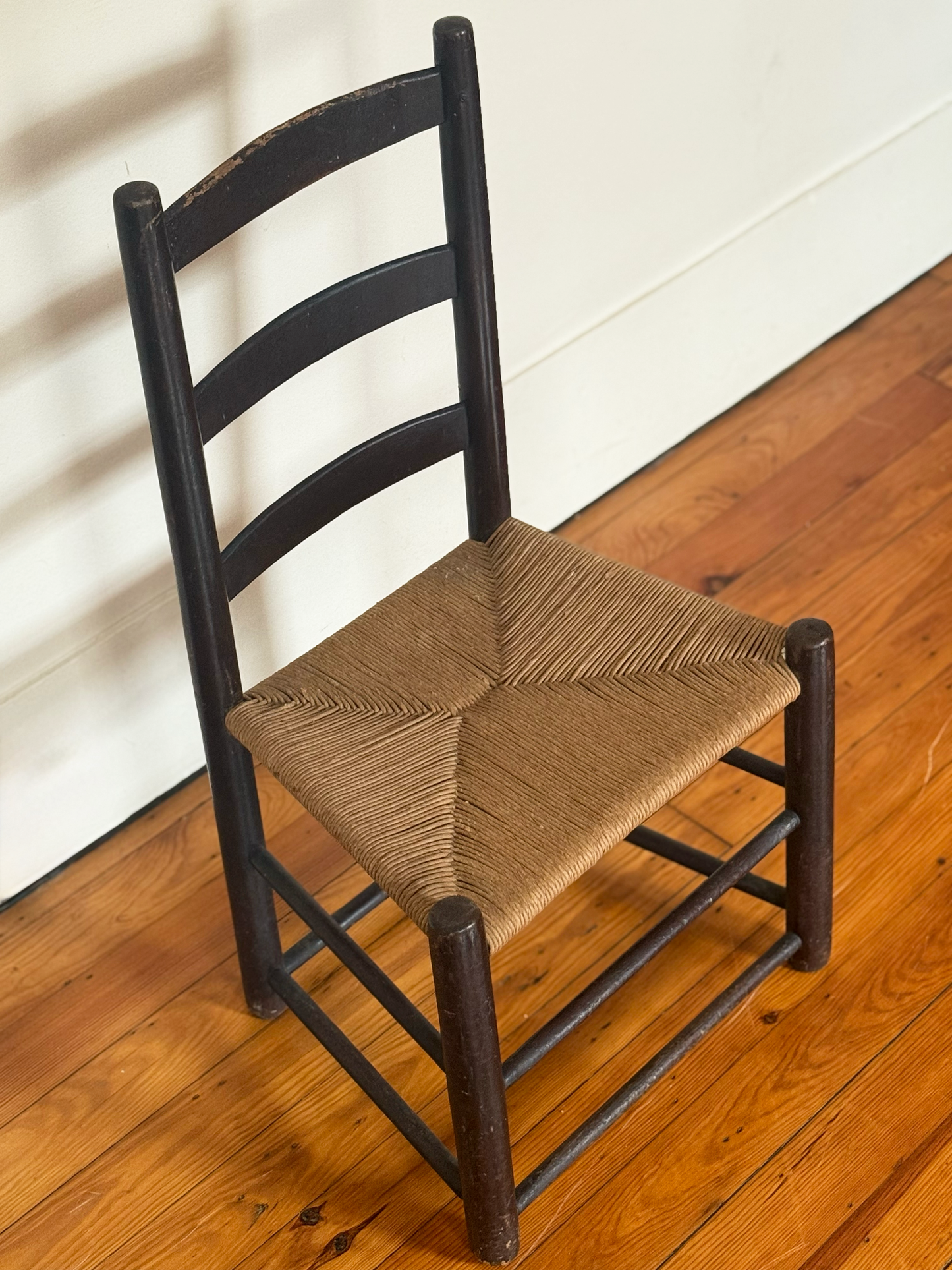 Fireside Ladder-Back Chair with Woven Rush Seat - Late 19th Century