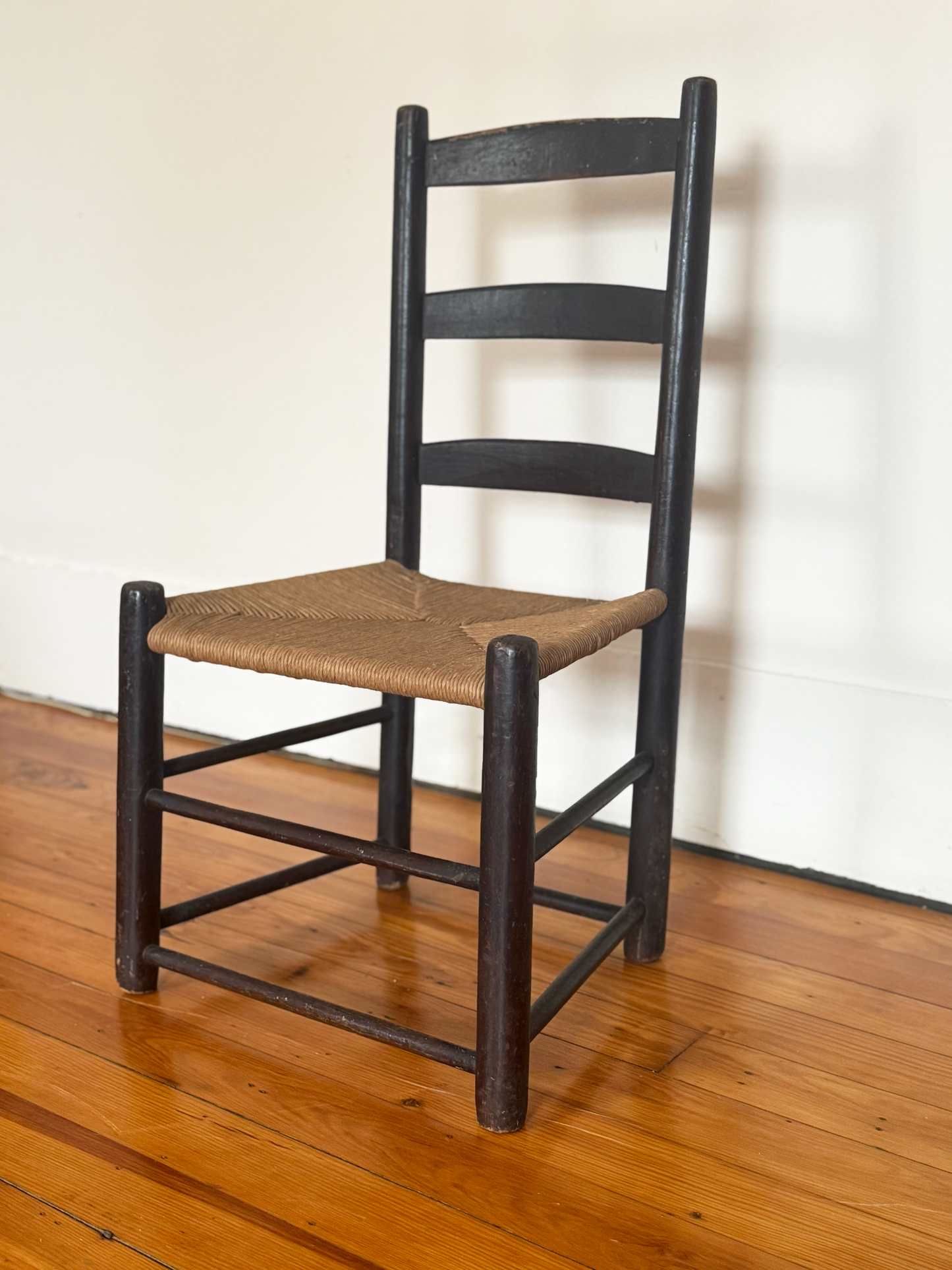 Fireside Ladder-Back Chair with Woven Rush Seat - Late 19th Century